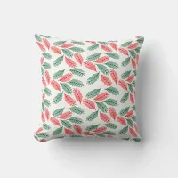 Green And Red Christmas Pine Branches Pattern Throw Pillow