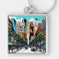 Houston, Texas Downtown City View Abstract Art Keychain