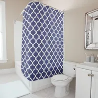 Navy Blue White Moroccan Quatrefoil Lake House Shower Curtain