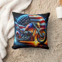 Custom motorcycle revving on a patriotic backdrop throw pillow