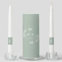 Elegant Sage Green Vintage Wedding Unity Candle Set