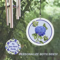 Blue Hydrangea Flowers Personalized   Wind Chime