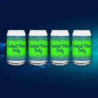 Blue Glitter & Text on Green- Coolest Vibes Only | Can Glass