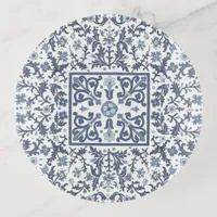 Denim Blue Fancy Graphic Floral Pattern Trinket Tray