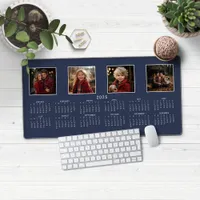 2025 Calendar Navy Blue Modern Photo Collage Desk Mat