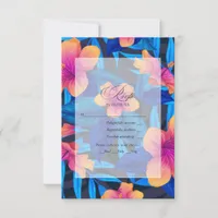 Tropical Hibiscus Blue, Orange, and Pink Floral RSVP Card