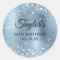 Glittery Light Blue Foil 30th Birthday Classic Round Sticker