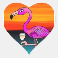 Pink Wine drinking Flamingo Heart Sticker