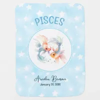 Cute Watercolor Illustration Pisces Zodiac Name Baby Blanket