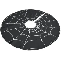 Goth Black and White Spiders Web Cobweb Christmas Brushed Polyester Tree Skirt