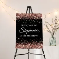 Rose Gold Glitter Black 75th Birthday Welcome Foam Board