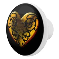 Filigree Goth Gold Heart Ceramic Knob