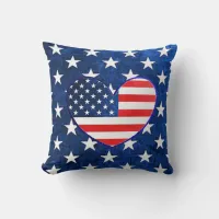 American Flag Heart Red White Blue Pillow