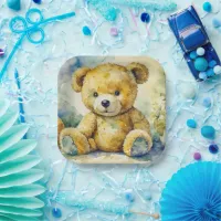 Watercolor Illustration Teddy Bear Baby Shower Paper Plates