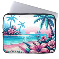 Pixel Art Ocean Pink and Blue Tropical Art Laptop Sleeve