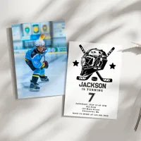 Hockey black and White Themed Kids Birthday Party Invitation