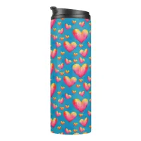 Multicolored Watercolor Hearts Thermal Tumbler