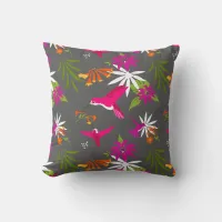 Pretty Hummingbird Tropical Flowers and Palms Throw Pillow