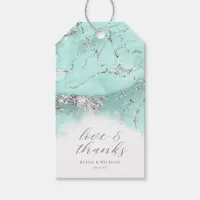 Marble Glitter Wedding Thanks Teal Silver ID644 Gift Tags