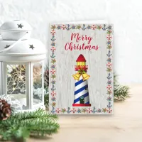 Nautical Christmas Driftwood Lighthouse  Holiday Card