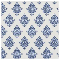 Elegant Navy Blue and White Damask Pattern Fabric