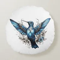 Cute Hummingbird pink & Blue Round Pillow