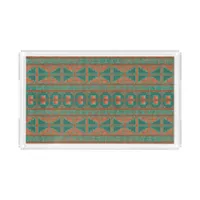 Southwestern Copper Teal Geometric Pattern Acrylic Tray