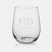 Elegant Monogram Wedding Stemless Wine Glass