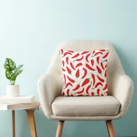 Red Chilli Pepper Pattern on White Fun Throw Pillow