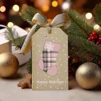 Tartan Christmas Stocking Pink and Grey ID209 Gift Tags