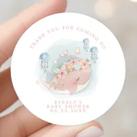 Nautical Pink Whale Jellyfish Baby Shower Thanks Classic Round Sticker