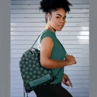 Dark green-blue abstract star  drawstring bag