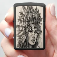 Feathered Indian girl warrior in nature Zippo Lighter