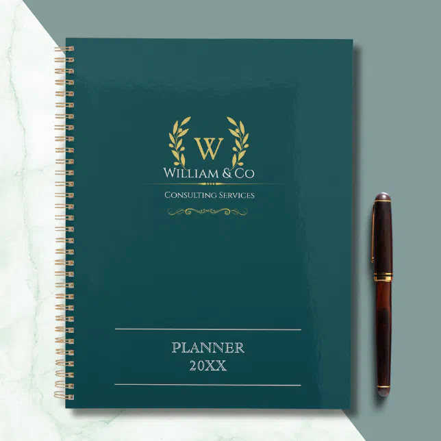 Classic Laurel Wreath Teal Gold Monogram Planner