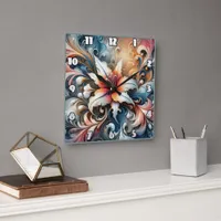 Colorful Swirling Floral Design With Lily Square Wall Clock