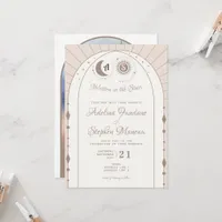 Celestial Arch Moon & Sun Monogram Crest QR Code Invitation