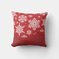 Christmas Festive White Winter Snowflakes On A Red Throw Pillow