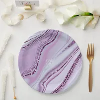 Abstract Glitter Strata Wedding Lilac ID903 Paper Plates