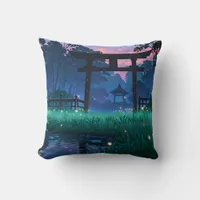 Thumbnail for Tranquil Fireflies - Japanese Garden Throw Pillow