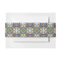 Elegant Mexican Floral Talavera Tile Wedding  Invitation Belly Band