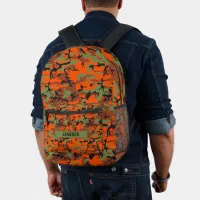 Custom Name Hunter Orange Green Brown Camouflage Printed Backpack