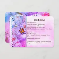 Heart Floral Pink Butterfly Wedding Guest Details Enclosure Card