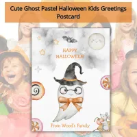 Cute Pastel Ghost Candy Watercolor Halloween  Postcard