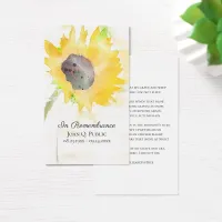 Sunflower in Vase Watercolor Funeral Prayer Card