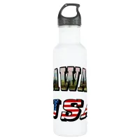 Hawaii Picture and USA Flag Text Stainless Steel Water Bottle