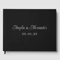 Black and Silver Pretty Curly Script Wedding Foil Guest Book