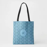 Blue Cats Hypnotic Stripe Pattern Monogram Spot Tote Bag