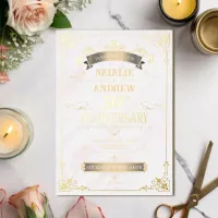 Elegant White and Gold Border Foil Invitation