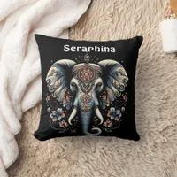 Floral dawn elephant art throw pillow