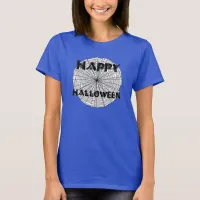 Happy Halloween on Spider Web Womens Tee